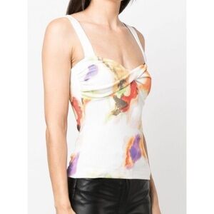 Rotate Birger Christensen Ribbed Floral Sleeveless Top